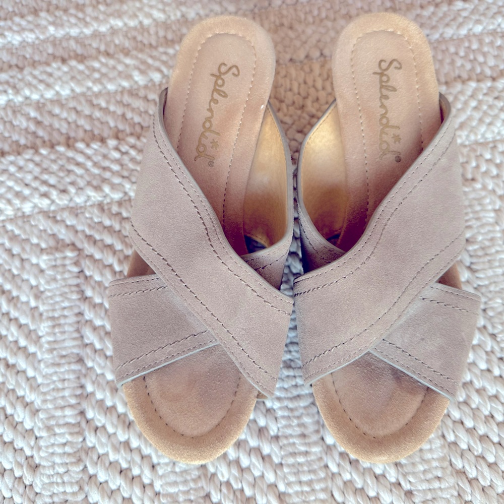 Splendid suede cork platform wedge mule sandals size 8